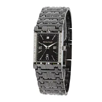 Personalized Dial Mens Diamond-Accent Square Black Watch