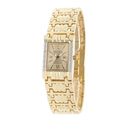 Personalized Dial Womens Diamond-Accent Square Gold-Tone Bracelet Watch