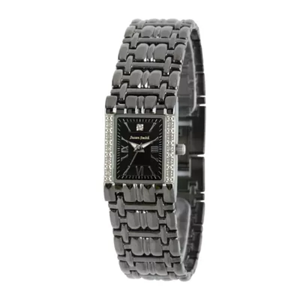 Personalized Dial Womens Diamond-Accent Square Black Bracelet Watch