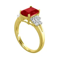 Womens Lab Created Ruby Gold Over Silver Cocktail Ring