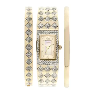 Elgin® Womens Gold-Tone Square Bangle Watch and Bracelet Set