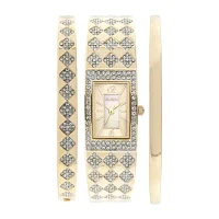 Elgin® Womens Gold-Tone Square Bangle Watch and Bracelet Set