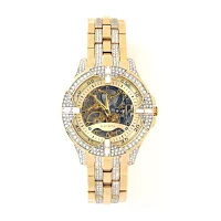 Elgin Mens Crystal-Accent Gold-Tone Skeleton Automatic Watch