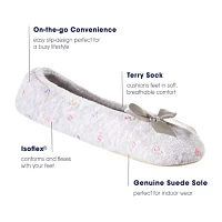 Isotoner Embroidered Microterry Womens Ballerina Slippers