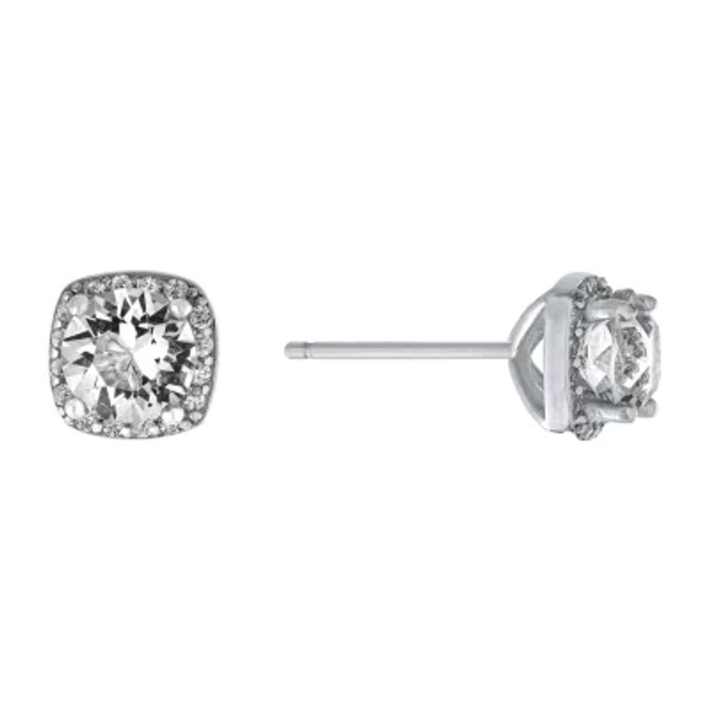 Silver Treasures Crystal Sterling 6.8mm Square Stud Earrings