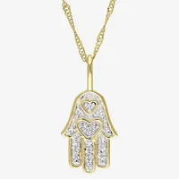 Womens Diamond Accent Natural White Diamond 14K Gold Hamsa Pendant Necklace