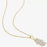 Womens Diamond Accent Natural White Diamond 14K Gold Hamsa Pendant Necklace