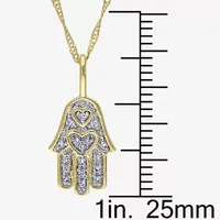 Womens Diamond Accent Mined White Diamond 14K Gold Hamsa Pendant Necklace