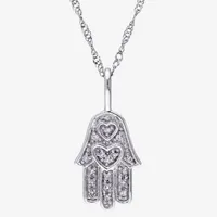 Womens Diamond Accent Natural White Diamond 14K Gold Hamsa Pendant Necklace