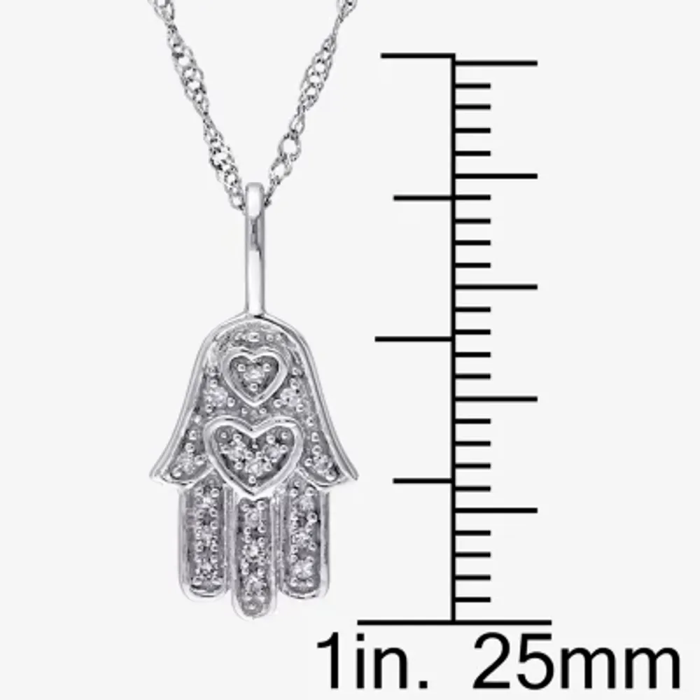 Womens Diamond Accent Natural White Diamond 14K White Gold Hamsa Pendant Necklace