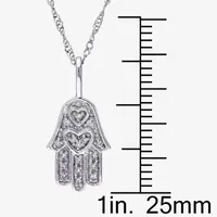 Womens Diamond Accent Mined White Diamond 14K Gold Hamsa Pendant Necklace