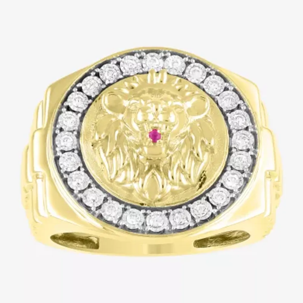 Mens Lion 1/4 CT. T.W. Genuine White Diamond 10K Gold Fashion Ring