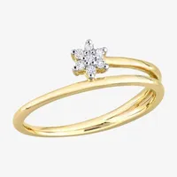 Womens Diamond Accent Natural White 18K Gold Over Silver Flower Delicate Stackable Ring