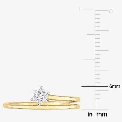 Womens Diamond Accent Mined White 18K Gold Over Silver Flower Delicate Stackable Ring