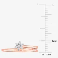 Womens Diamond Accent Natural White 18K Rose Gold Over Silver Flower Delicate Stackable Ring