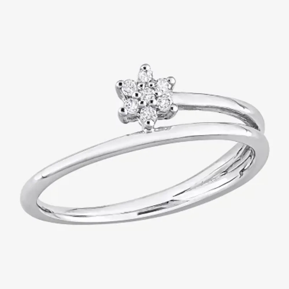 Womens Diamond Accent Natural White Sterling Silver Flower Delicate Stackable Ring