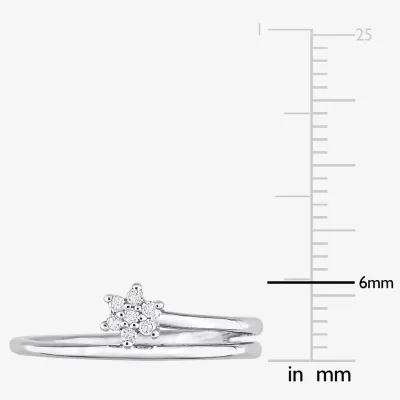 Womens Diamond Accent Mined White Sterling Silver Flower Delicate Stackable Ring