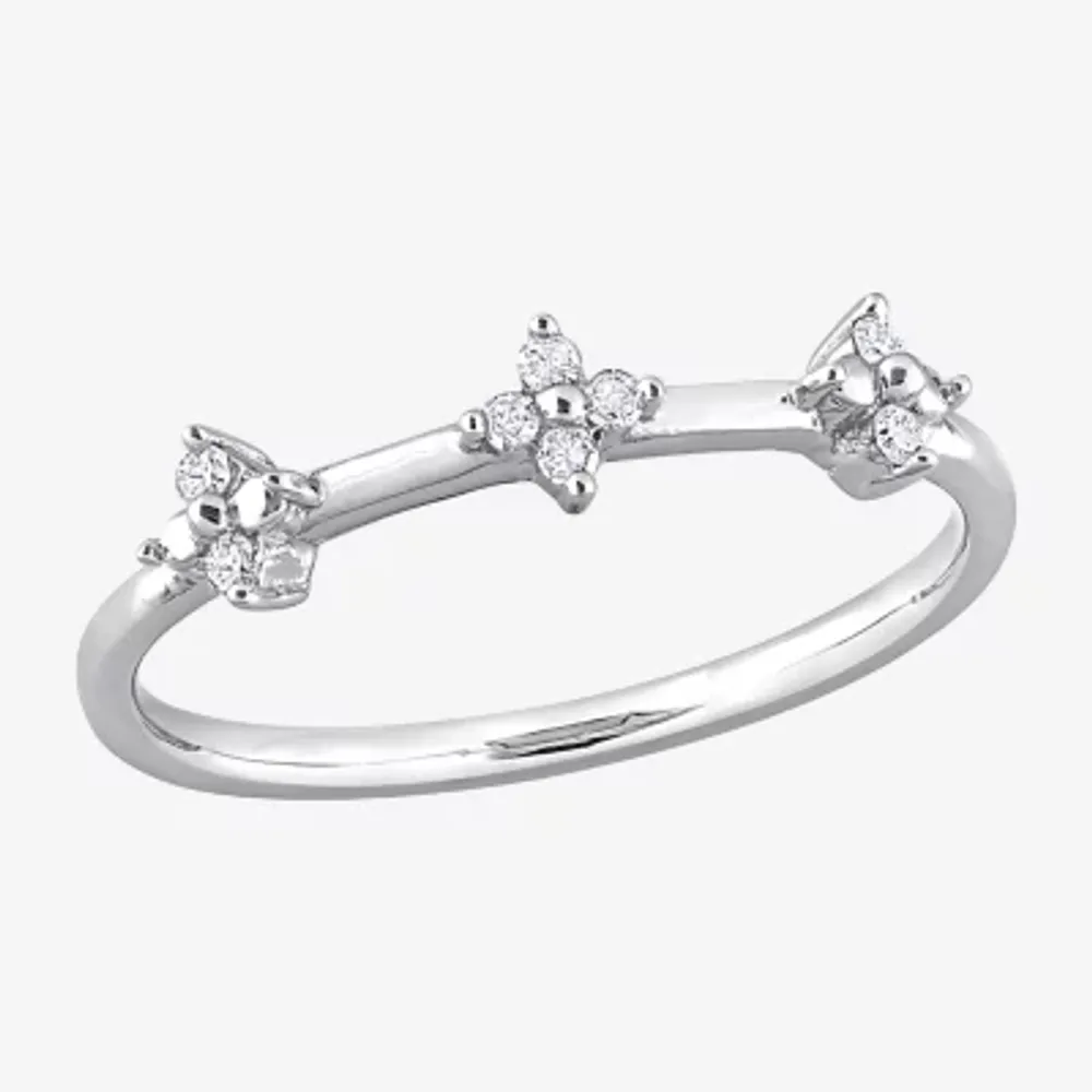 Womens 1/10 CT. T.W. Natural White Diamond Sterling Silver Flower Delicate Stackable Ring