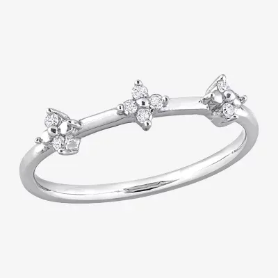 Womens 1/10 CT. T.W. Natural White Diamond Sterling Silver Flower Delicate Stackable Ring