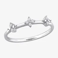 Womens 1/ CT. T.W. Mined White Diamond Sterling Silver Flower Delicate Stackable Ring