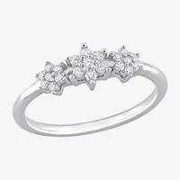 Womens 1/5 CT. Natural White Diamond Sterling Silver Flower Delicate Stackable Ring