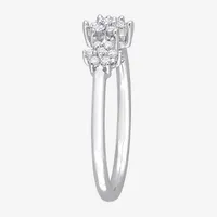 Womens 1/5 CT. Natural White Diamond Sterling Silver Flower Delicate Stackable Ring