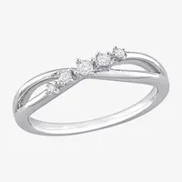 Womens 1/10 CT. T.W. Natural White Diamond Sterling Silver Crossover Delicate Stackable Ring