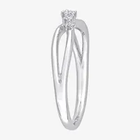 Womens 1/10 CT. T.W. Natural White Diamond Sterling Silver Crossover Delicate Stackable Ring