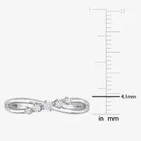 Womens 1/10 CT. T.W. Natural White Diamond Sterling Silver Crossover Delicate Stackable Ring