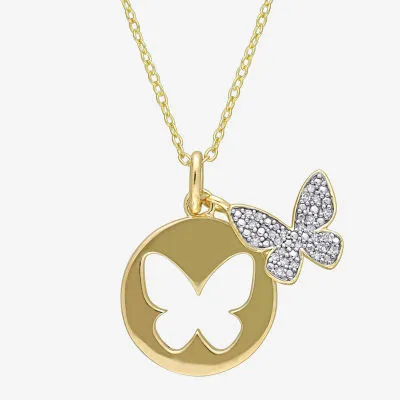 Womens 1/10 CT. T.W. Natural White Diamond 18K Gold Over Silver Butterfly Pendant Necklace