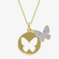 Womens 1/10 CT. T.W. Mined White Diamond 18K Gold Over Silver Butterfly Pendant Necklace