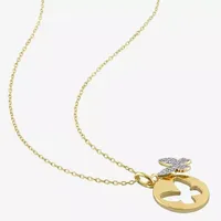 Womens 1/10 CT. T.W. Mined White Diamond 18K Gold Over Silver Butterfly Pendant Necklace