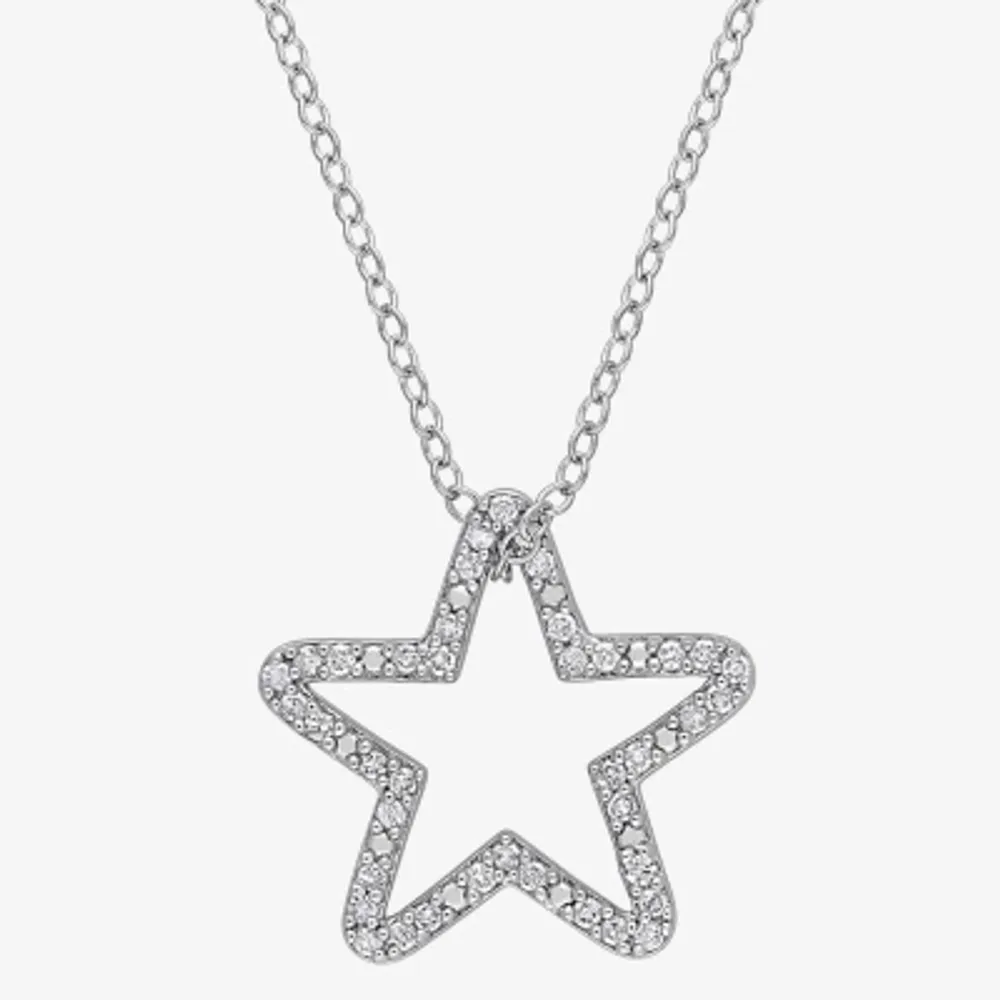 Womens 1/5 CT. Natural White Diamond Sterling Silver Star Pendant Necklaces