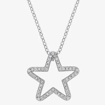 Womens 1/5 CT. Natural White Diamond Sterling Silver Star Pendant Necklaces