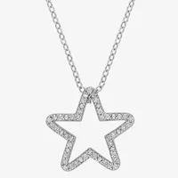 Womens 1/5 CT. Natural White Diamond Sterling Silver Star Pendant Necklace