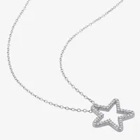 Womens 1/5 CT. Natural White Diamond Sterling Silver Star Pendant Necklace