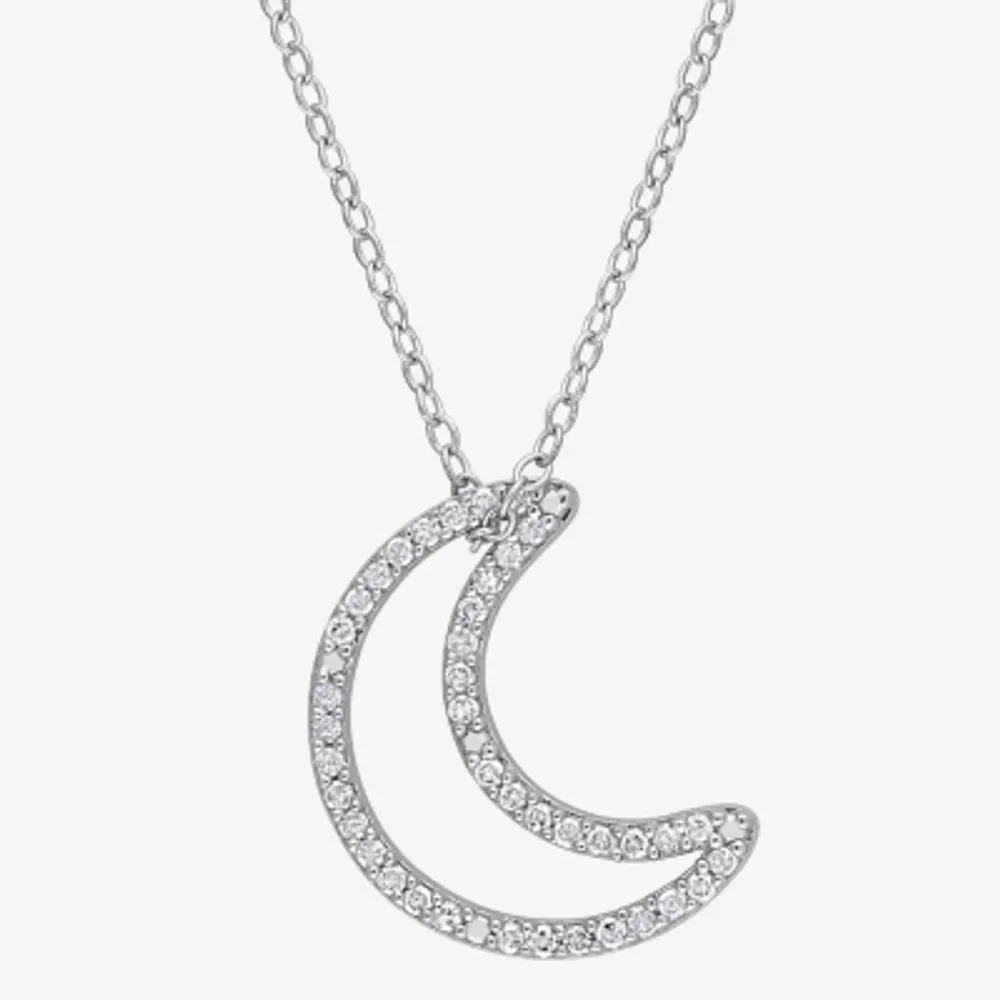 Womens 1/5 CT. Natural White Diamond Sterling Silver Moon Pendant Necklaces