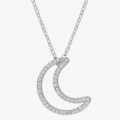 Womens 1/5 CT. Natural White Diamond Sterling Silver Moon Pendant Necklaces