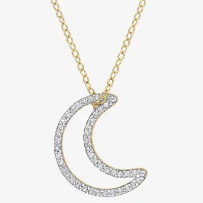 Womens 1/5 CT. Natural White Diamond 18K Gold Over Silver Moon Pendant Necklace