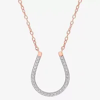 Horseshoe Womens 1/6 CT. T.W. Natural White Diamond 18K Rose Gold Over Silver Pendant Necklace