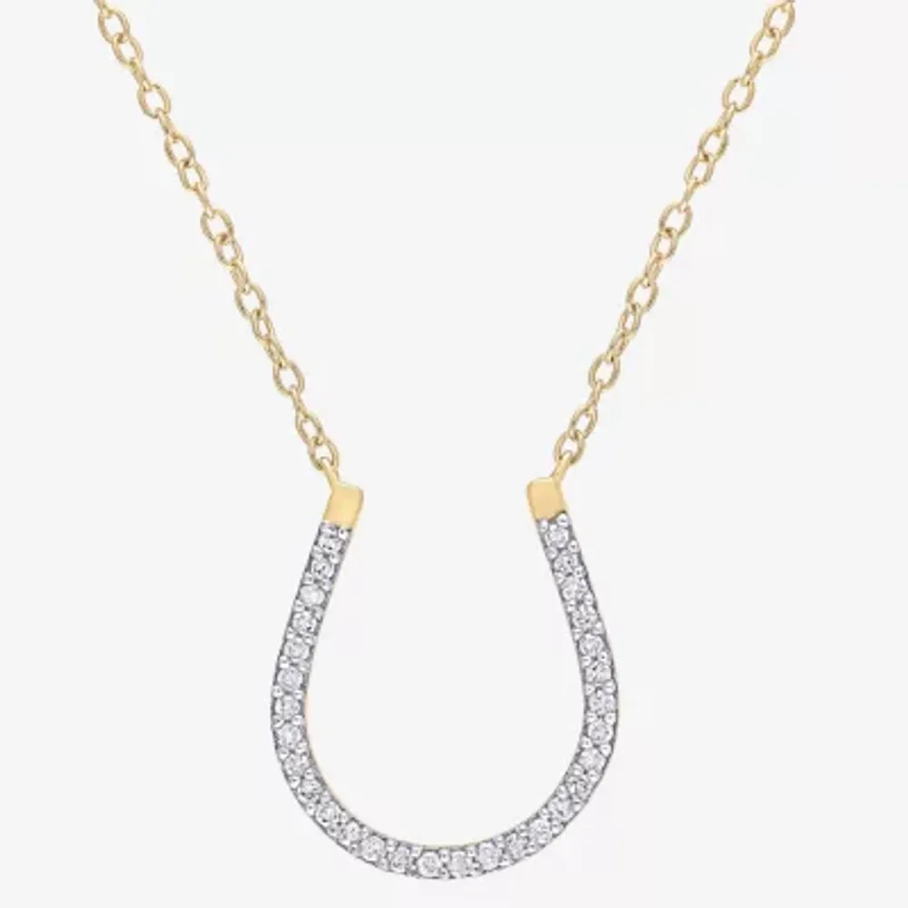 Horseshoe Womens 1/6 CT. T.W. Natural White Diamond 18K Gold Over Silver Pendant Necklace