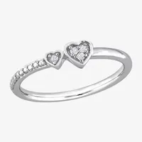 Womens Diamond Accent Mined White Sterling Silver Heart Delicate Stackable Ring