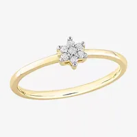 Womens Diamond Accent Natural White 18K Gold Over Silver Flower Delicate Stackable Ring