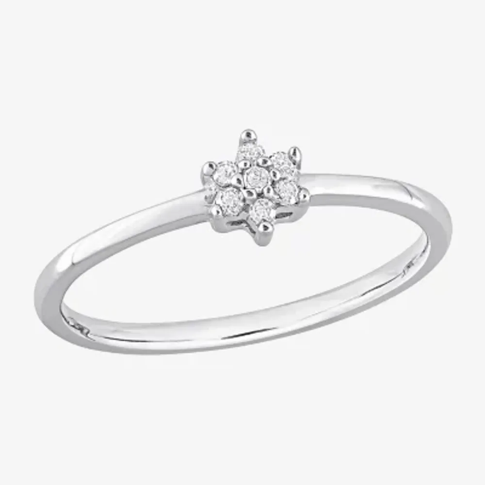 Womens Diamond Accent Natural White Sterling Silver Flower Delicate Stackable Ring