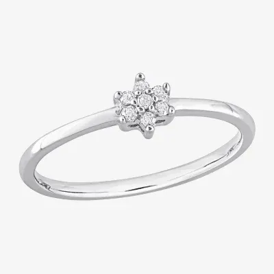 Womens Diamond Accent Natural White Sterling Silver Flower Delicate Stackable Ring