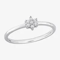 Womens Diamond Accent Natural White Sterling Silver Flower Delicate Stackable Ring