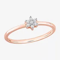 Womens Diamond Accent Natural White 18K Rose Gold Over Silver Flower Delicate Stackable Ring