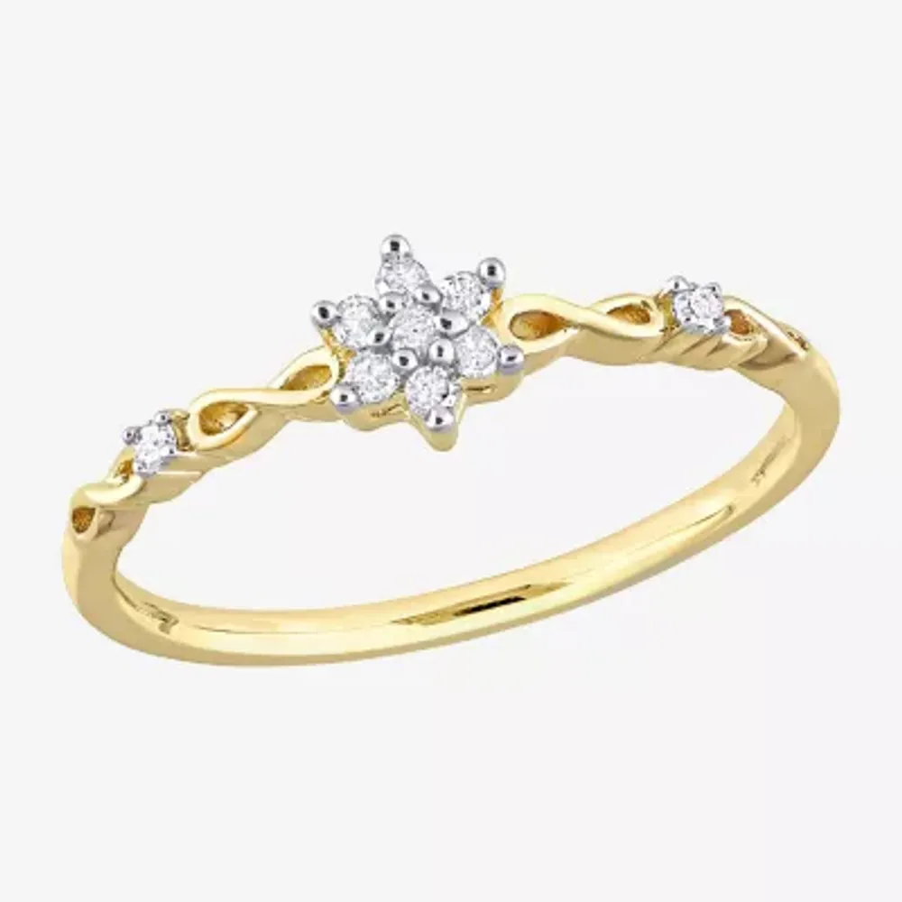 Womens 1/10 CT. T.W. Natural White Diamond 18K Gold Over Silver Flower Delicate Stackable Ring