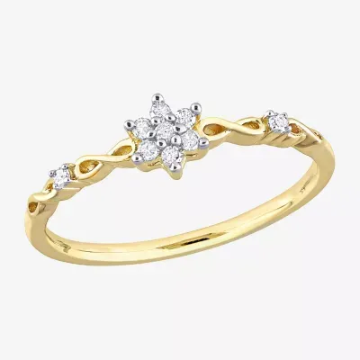Womens 1/10 CT. T.W. Natural White Diamond 18K Gold Over Silver Flower Delicate Stackable Ring