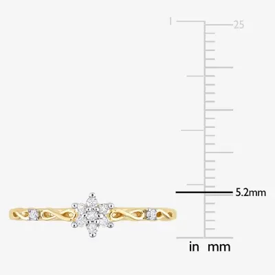 Womens 1/10 CT. T.W. Mined White Diamond 18K Gold Over Silver Flower Delicate Stackable Ring